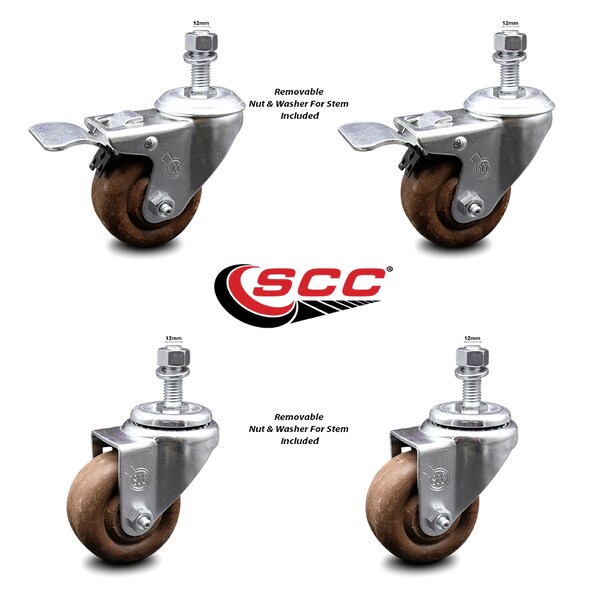Service Caster 3.5 Inch High Temp Glass Filled Nylon 12mm Stem Caster Total Lock Brakes, 2PK SCC-TSTTL20S3514-GFNSHT-M1215-2-S-2 - main
